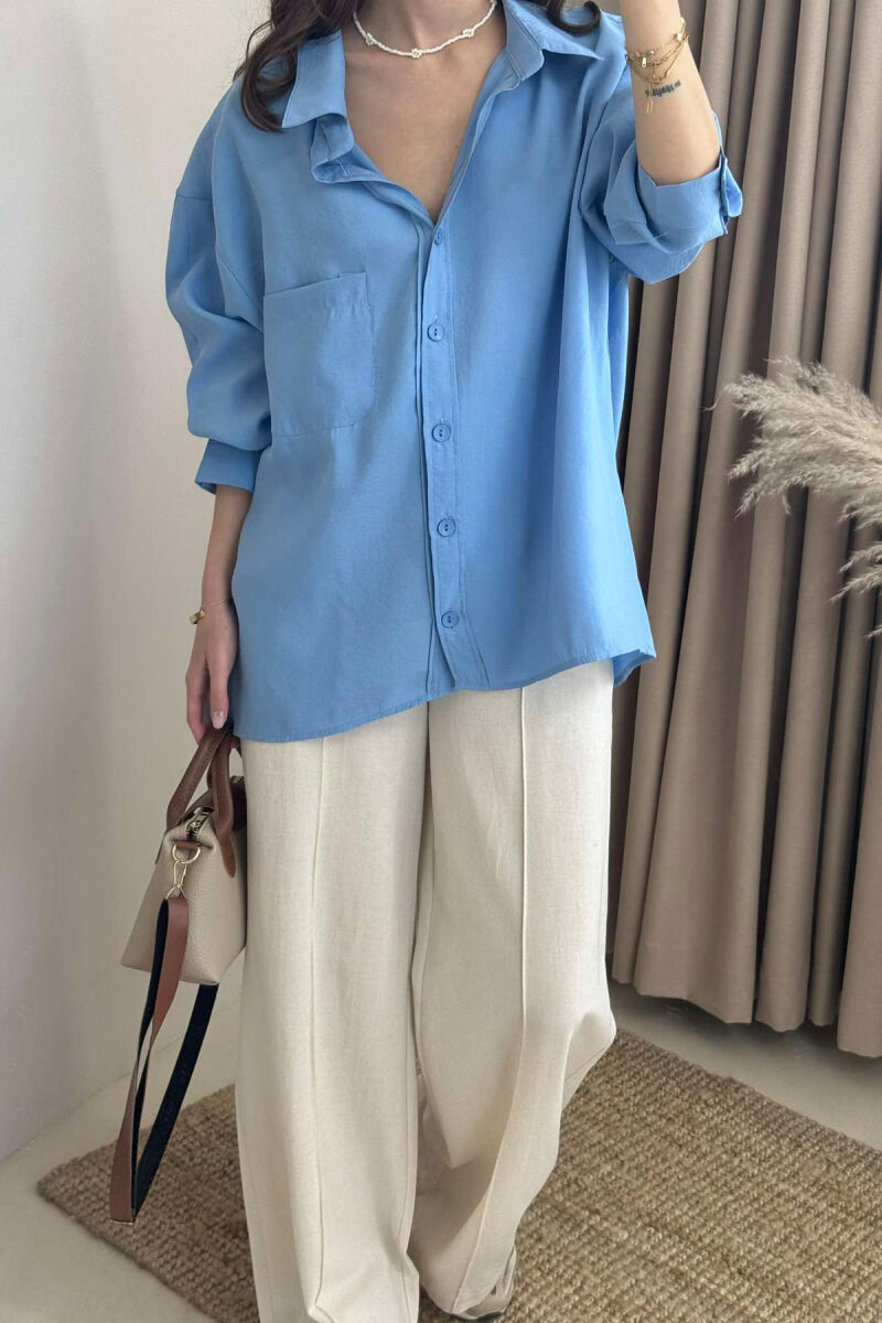 SINGLE POCKET ONE COLOR WOMEN SHIRT BLUE/BLU - 3
