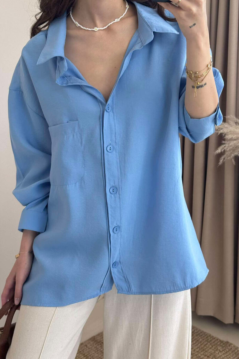 SINGLE POCKET ONE COLOR WOMEN SHIRT BLUE/BLU - 4