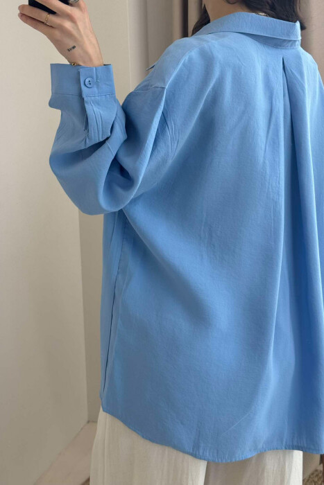 SINGLE POCKET ONE COLOR WOMEN SHIRT BLUE/BLU - 5