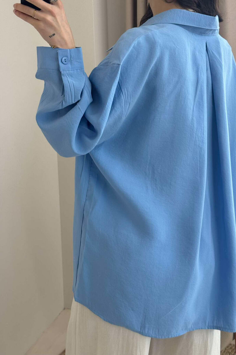 SINGLE POCKET ONE COLOR WOMEN SHIRT BLUE/BLU - 5
