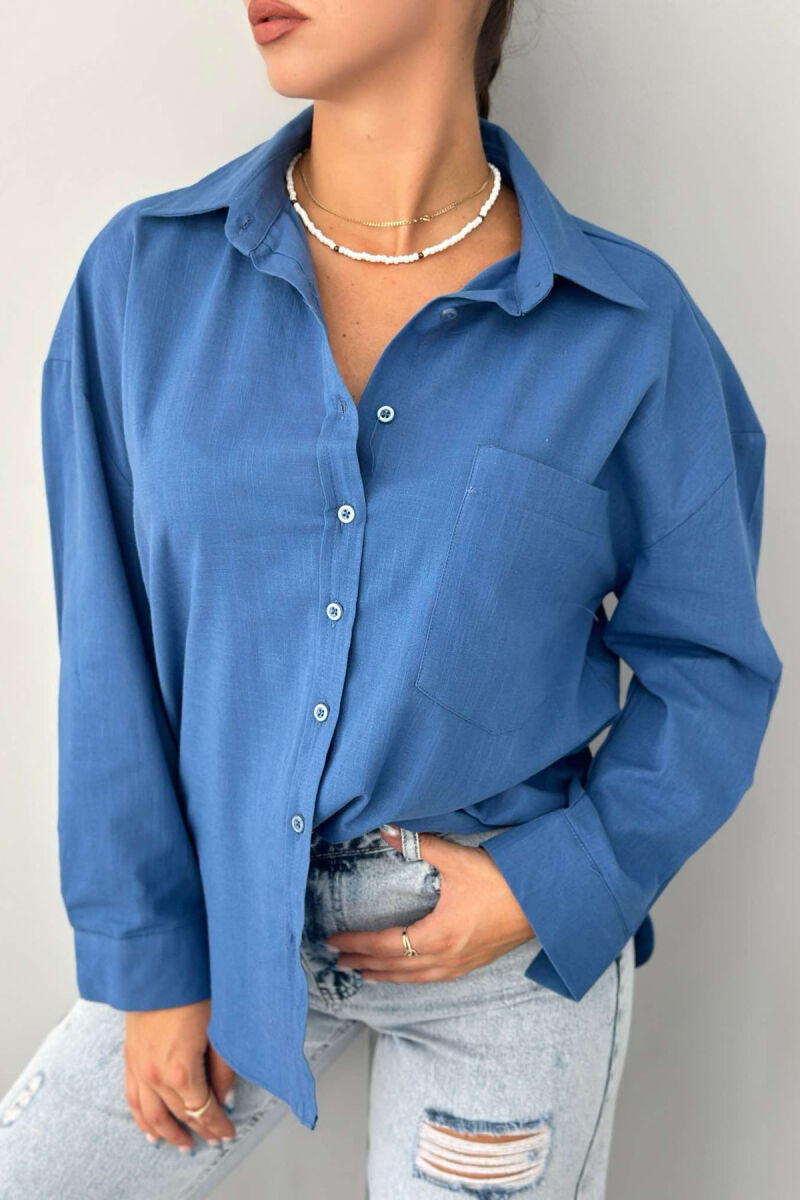 SINGLE POCKET ONE COLOR WOMEN SHIRT BLUE/BLU - 2