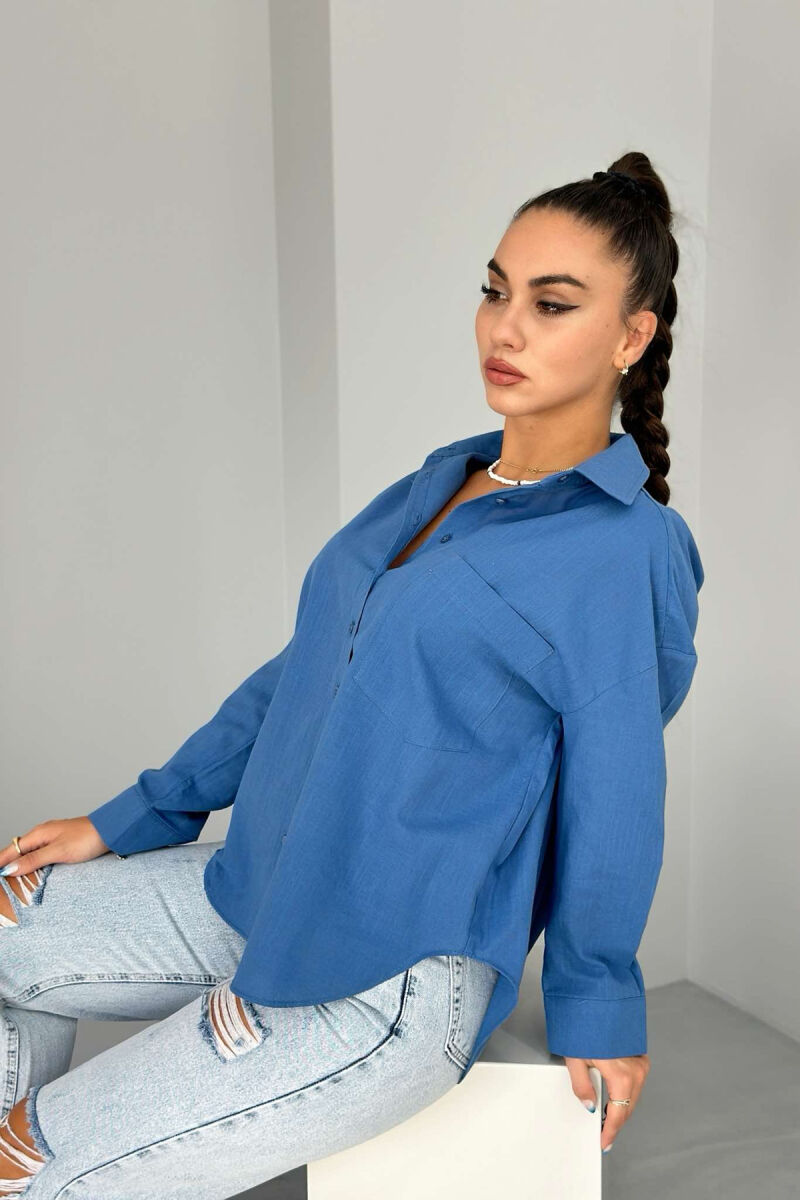 SINGLE POCKET ONE COLOR WOMEN SHIRT BLUE/BLU - 4