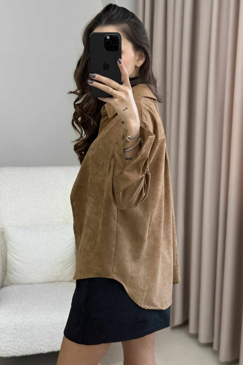 SINGLE POCKET ONE COLOR WOMEN SHIRT BROWN/KAFE - 3