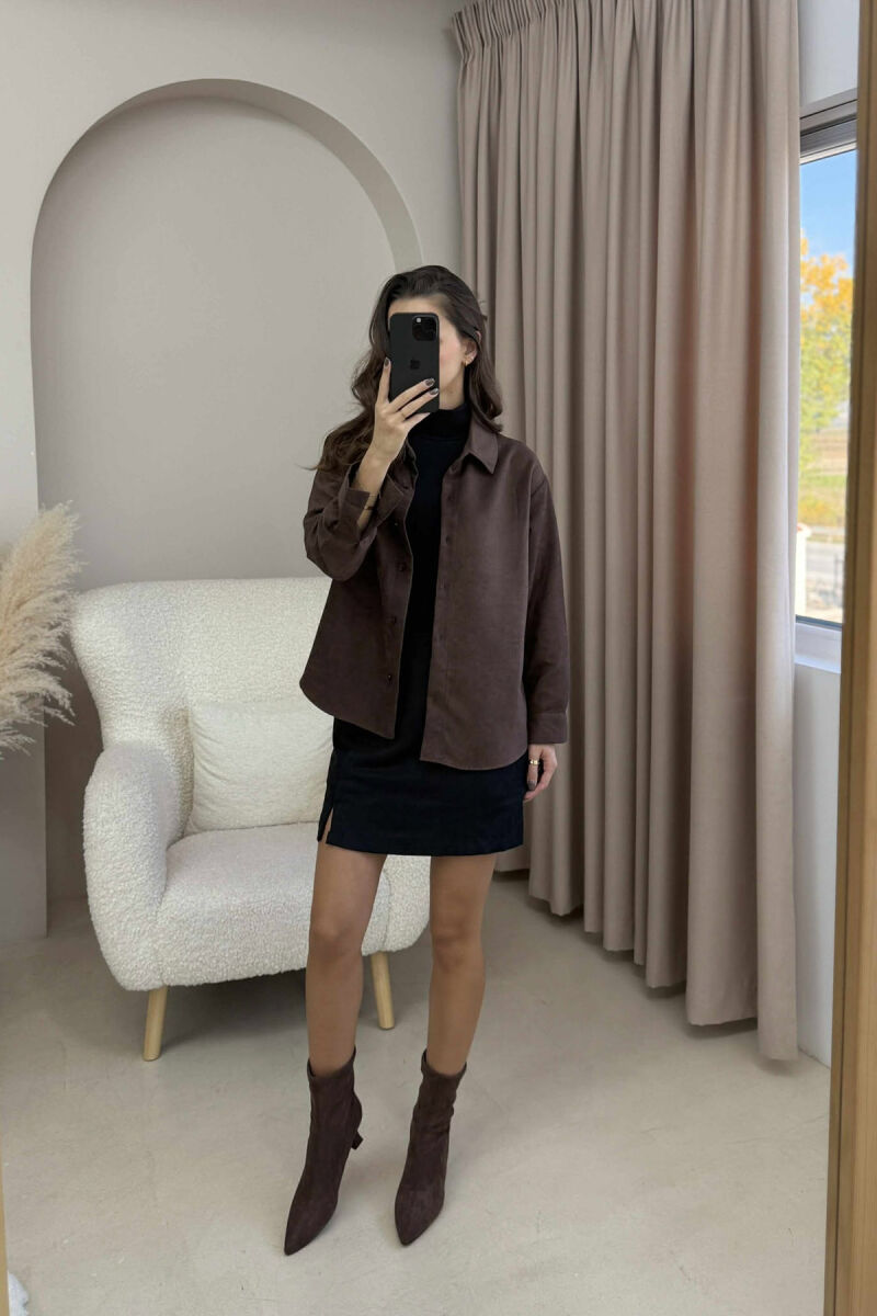 SINGLE POCKET ONE COLOR WOMEN SHIRT DARK BROWN/KAE - 2