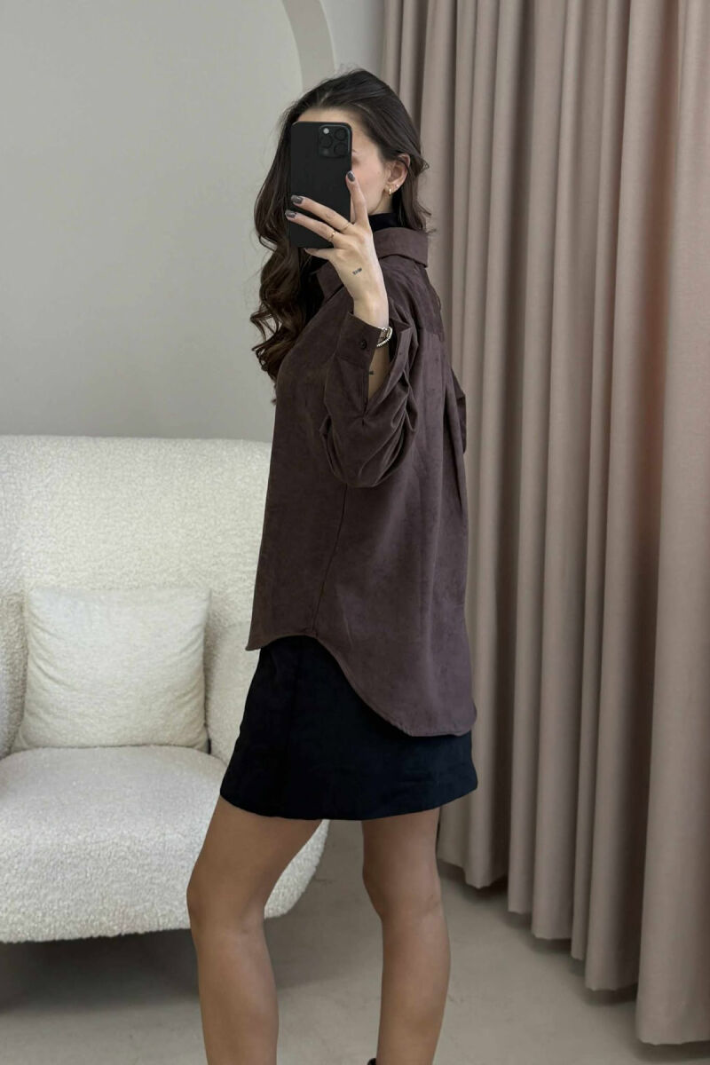 SINGLE POCKET ONE COLOR WOMEN SHIRT DARK BROWN/KAE - 4