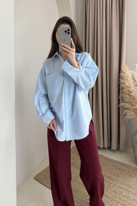 SINGLE POCKET ONE COLOR WOMEN SHIRT LIGHTBLUE/BZ 