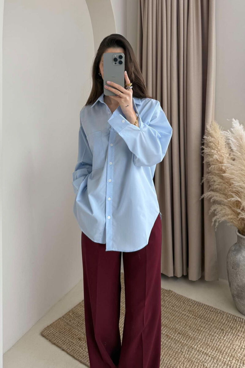 SINGLE POCKET ONE COLOR WOMEN SHIRT LIGHTBLUE/BZ - 2