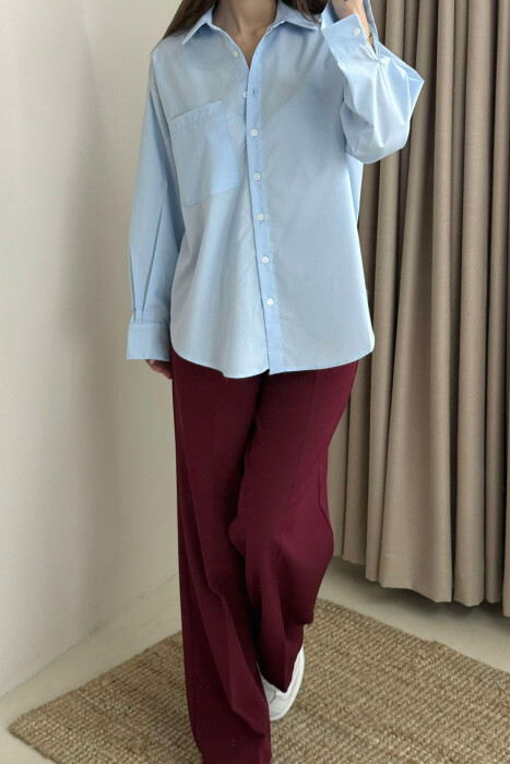 SINGLE POCKET ONE COLOR WOMEN SHIRT LIGHTBLUE/BZ - 3