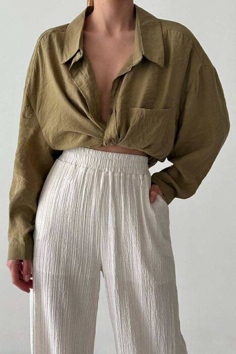 SINGLE POCKET ONE COLOR WOMEN SHIRT OLIVE/ULLI - KLAUDIO FASHION