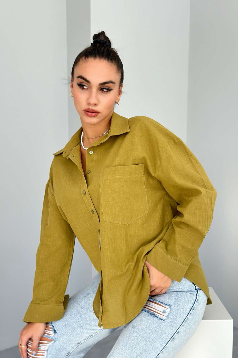 SINGLE POCKET ONE COLOR WOMEN SHIRT OLIVE/ULLI - 3