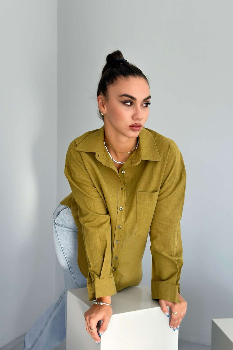 SINGLE POCKET ONE COLOR WOMEN SHIRT OLIVE/ULLI - 5