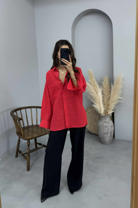 SINGLE POCKET ONE COLOR WOMEN SHIRT RED/E KUQE 