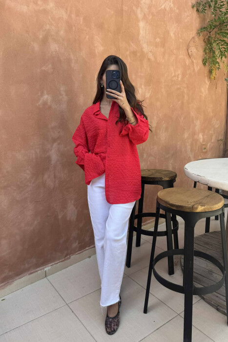 SINGLE POCKET ONE COLOR WOMEN SHIRT RED/E KUQE - 6