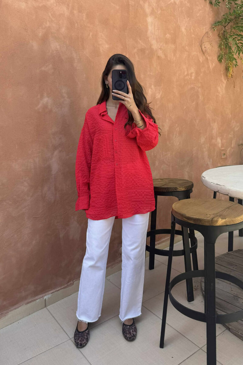 SINGLE POCKET ONE COLOR WOMEN SHIRT RED/E KUQE - 7