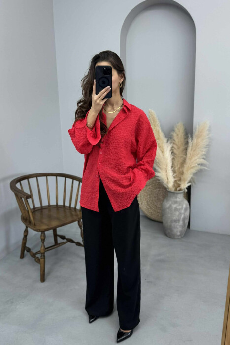 SINGLE POCKET ONE COLOR WOMEN SHIRT RED/E KUQE - 4