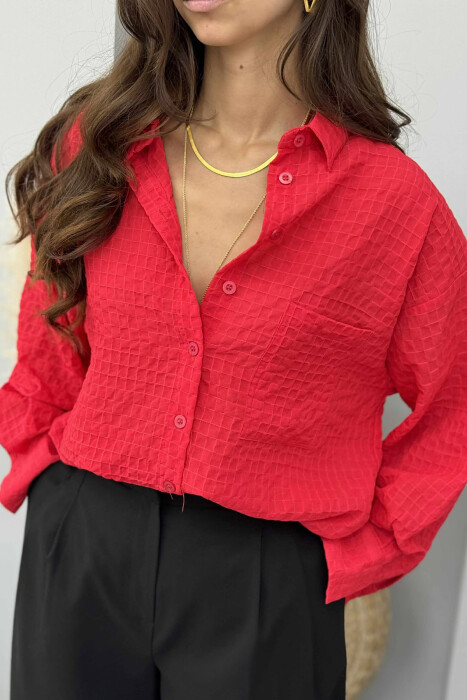 SINGLE POCKET ONE COLOR WOMEN SHIRT RED/E KUQE - 2
