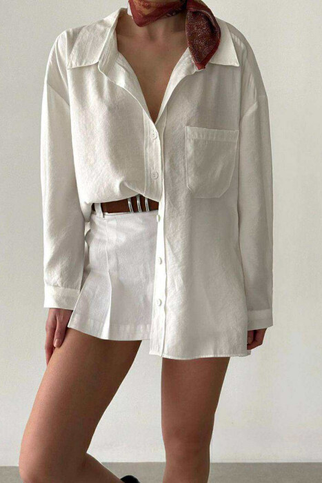 SINGLE POCKET ONE COLOR WOMEN SHIRT WHITE-E BARDHE 