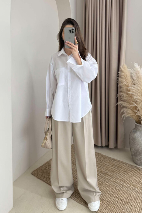 SINGLE POCKET ONE COLOR WOMEN SHIRT WHITE-E BARDHE 