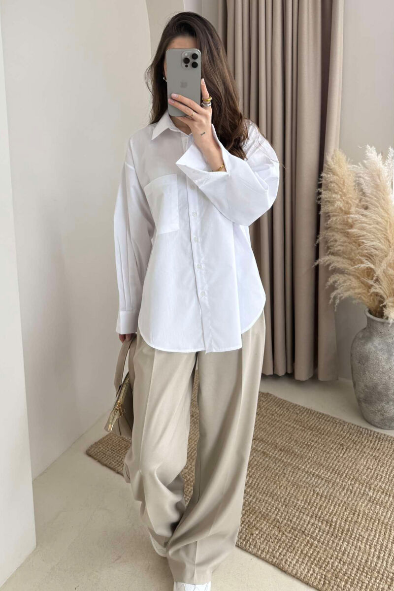 SINGLE POCKET ONE COLOR WOMEN SHIRT WHITE-E BARDHE - 2