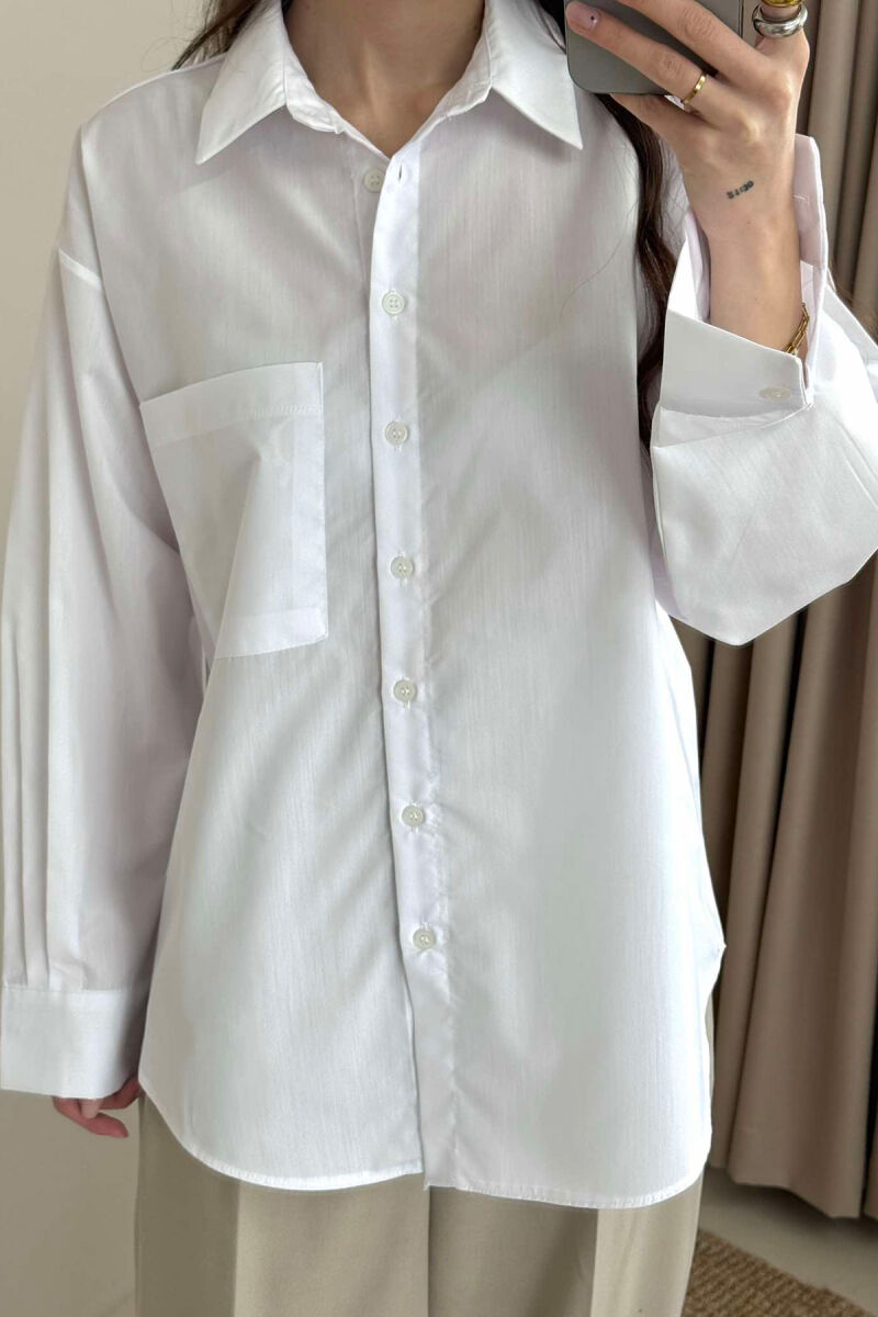 SINGLE POCKET ONE COLOR WOMEN SHIRT WHITE-E BARDHE - 3