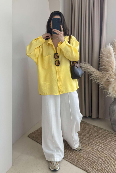 SINGLE POCKET ONE COLOR WOMEN SHIRT YELLOW/E VERDHE 