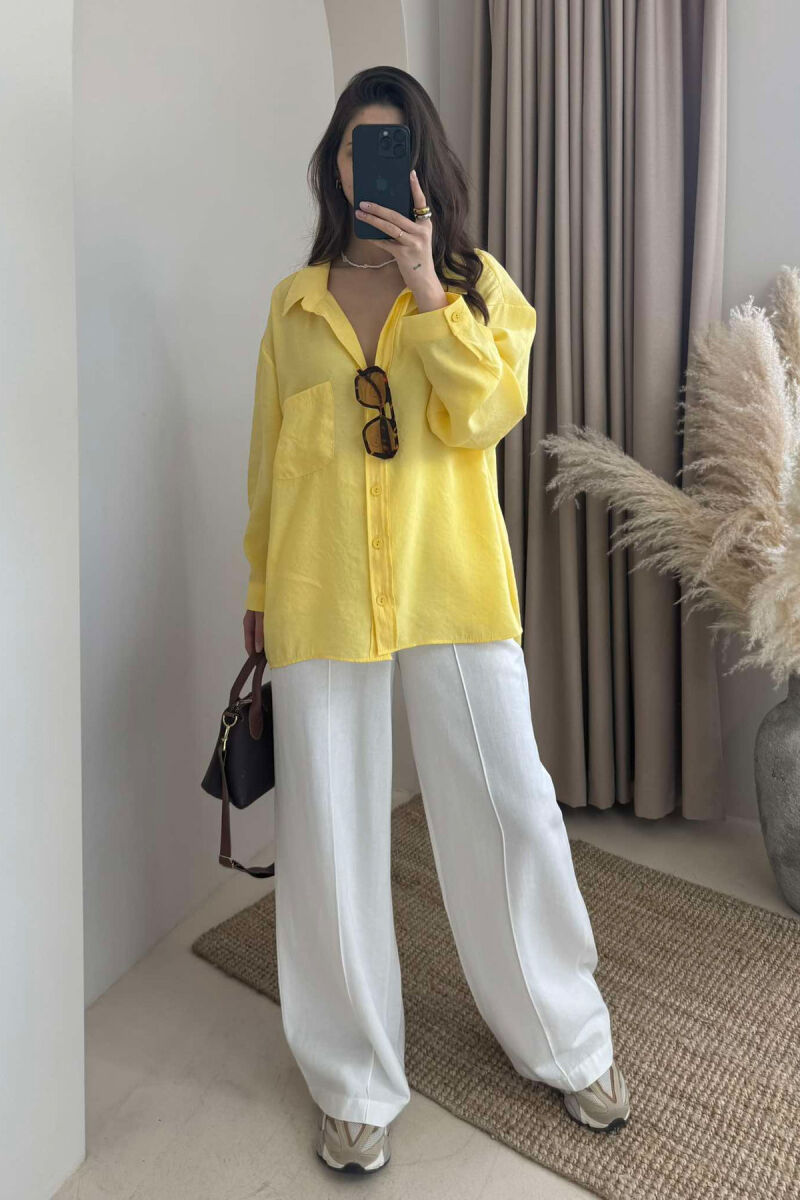 SINGLE POCKET ONE COLOR WOMEN SHIRT YELLOW/E VERDHE - 2