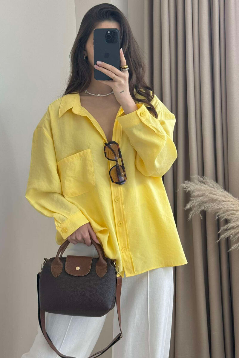 SINGLE POCKET ONE COLOR WOMEN SHIRT YELLOW/E VERDHE - 3
