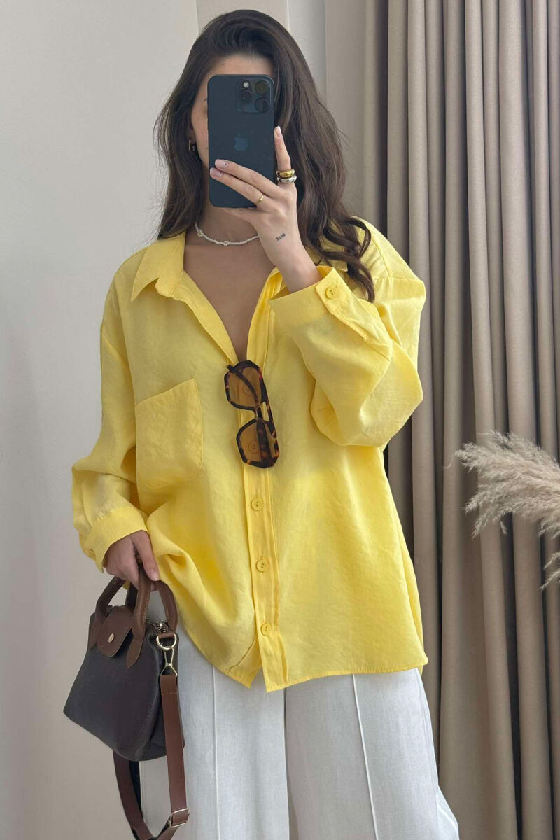 SINGLE POCKET ONE COLOR WOMEN SHIRT YELLOW/E VERDHE - 4
