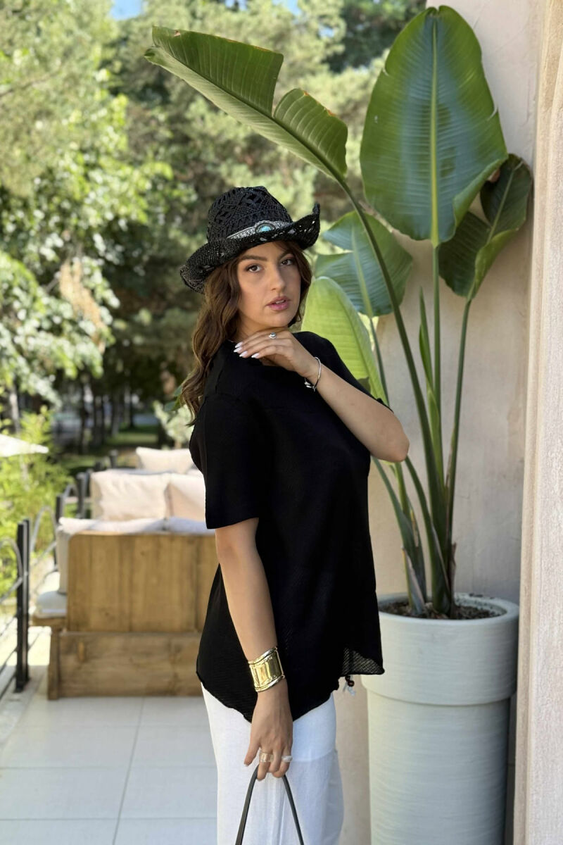 SINGLE POCKET ONE COLOR WOMEN T-SHIRT BLACK/ E ZEZE - 5
