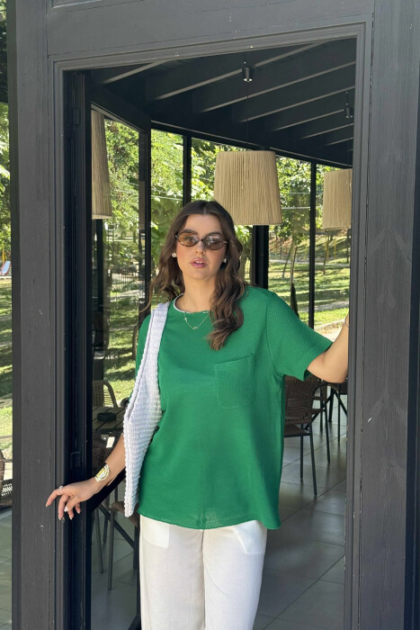 SINGLE POCKET ONE COLOR WOMEN T-SHIRT GREEN/JESHILE - 1