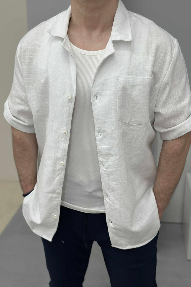 SINGLE POCKET SHORT SLEEVES ONE COLOR MEN SHIRT WHITE-E BARDHE - 1