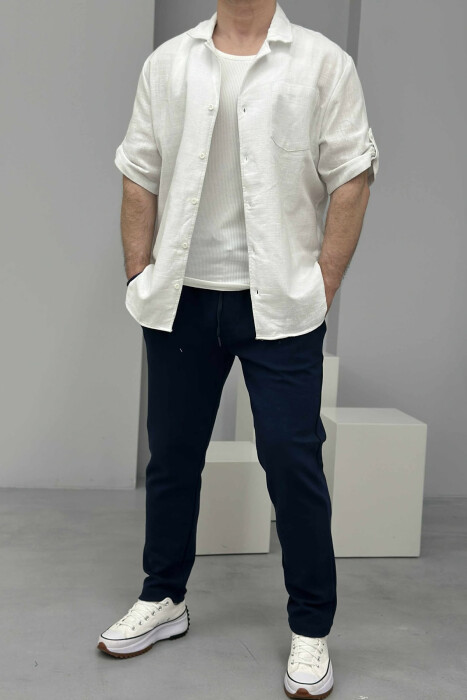 SINGLE POCKET SHORT SLEEVES ONE COLOR MEN SHIRT WHITE-E BARDHE - 2