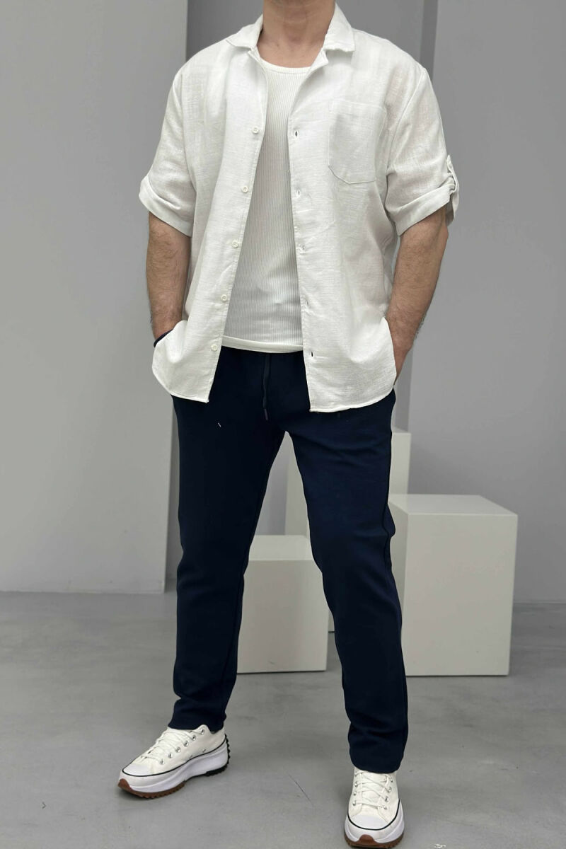 SINGLE POCKET SHORT SLEEVES ONE COLOR MEN SHIRT WHITE-E BARDHE - 2
