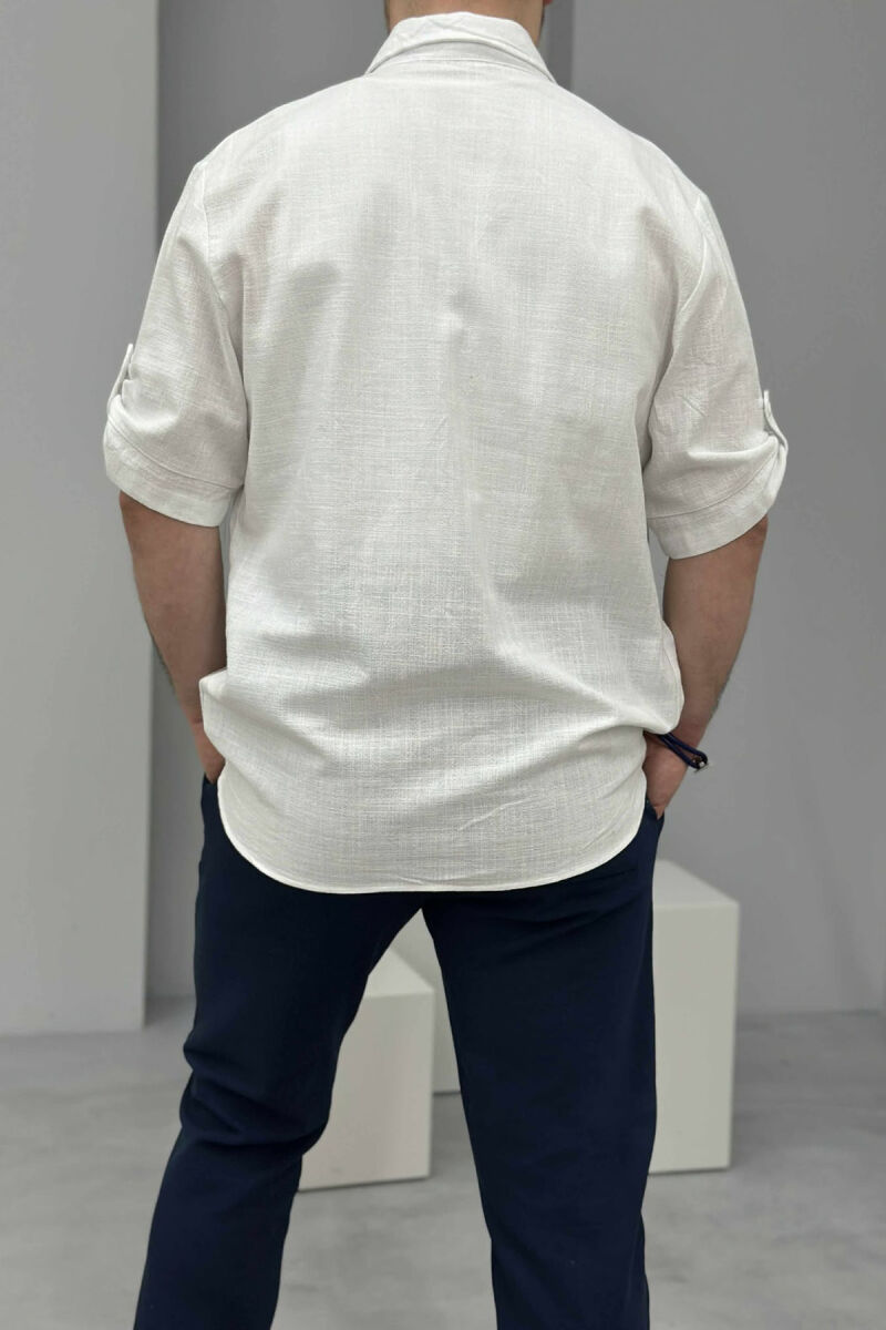 SINGLE POCKET SHORT SLEEVES ONE COLOR MEN SHIRT WHITE-E BARDHE - 3