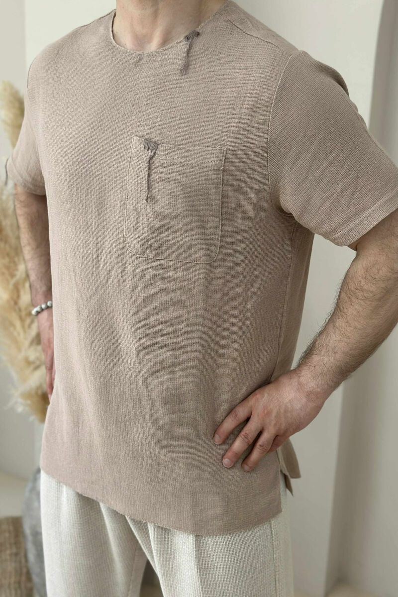 SINGLE POCKET SIMPLE MEN T-SHIRT BEIGE/BEZHE - 4