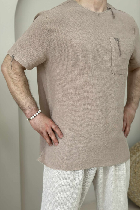 SINGLE POCKET SIMPLE MEN T-SHIRT BEIGE/BEZHE - 6