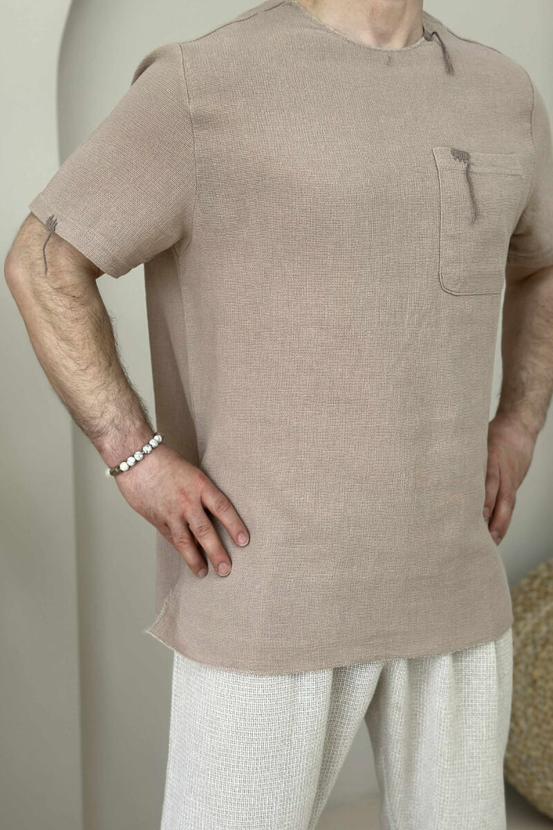 SINGLE POCKET SIMPLE MEN T-SHIRT BEIGE/BEZHE - 6