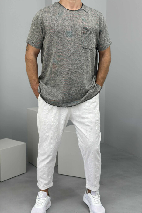 SINGLE POCKET SIMPLE MEN T-SHIRT GREY/GRI - 1