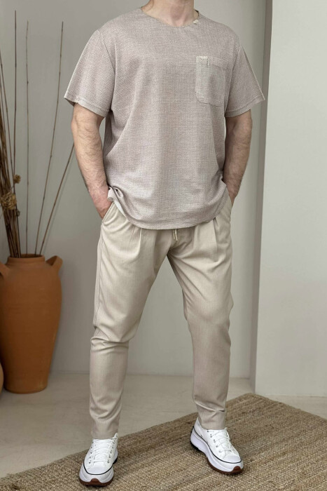 SINGLE POCKET SIMPLE MEN T-SHIRT LIGHT BEIGE/BZHZB 