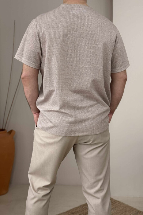 SINGLE POCKET SIMPLE MEN T-SHIRT LIGHT BEIGE/BZHZB - 2