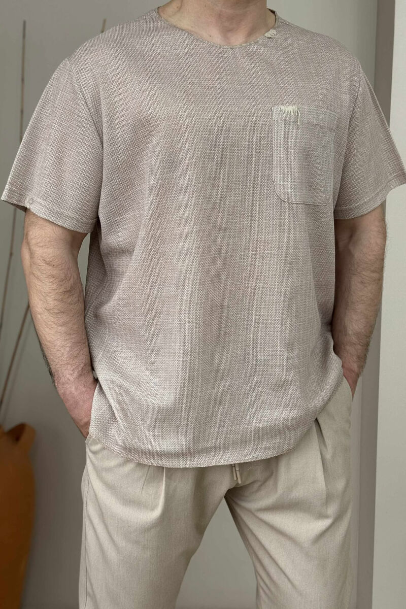 SINGLE POCKET SIMPLE MEN T-SHIRT LIGHT BEIGE/BZHZB - 3