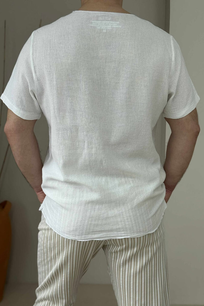 SINGLE POCKET SIMPLE MEN T-SHIRT WHITE-E BARDHE - 2