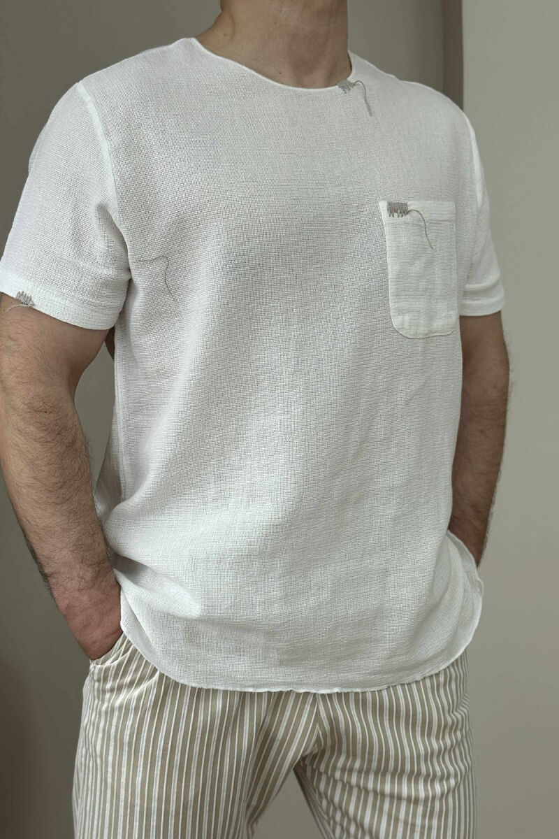 SINGLE POCKET SIMPLE MEN T-SHIRT WHITE-E BARDHE - 3