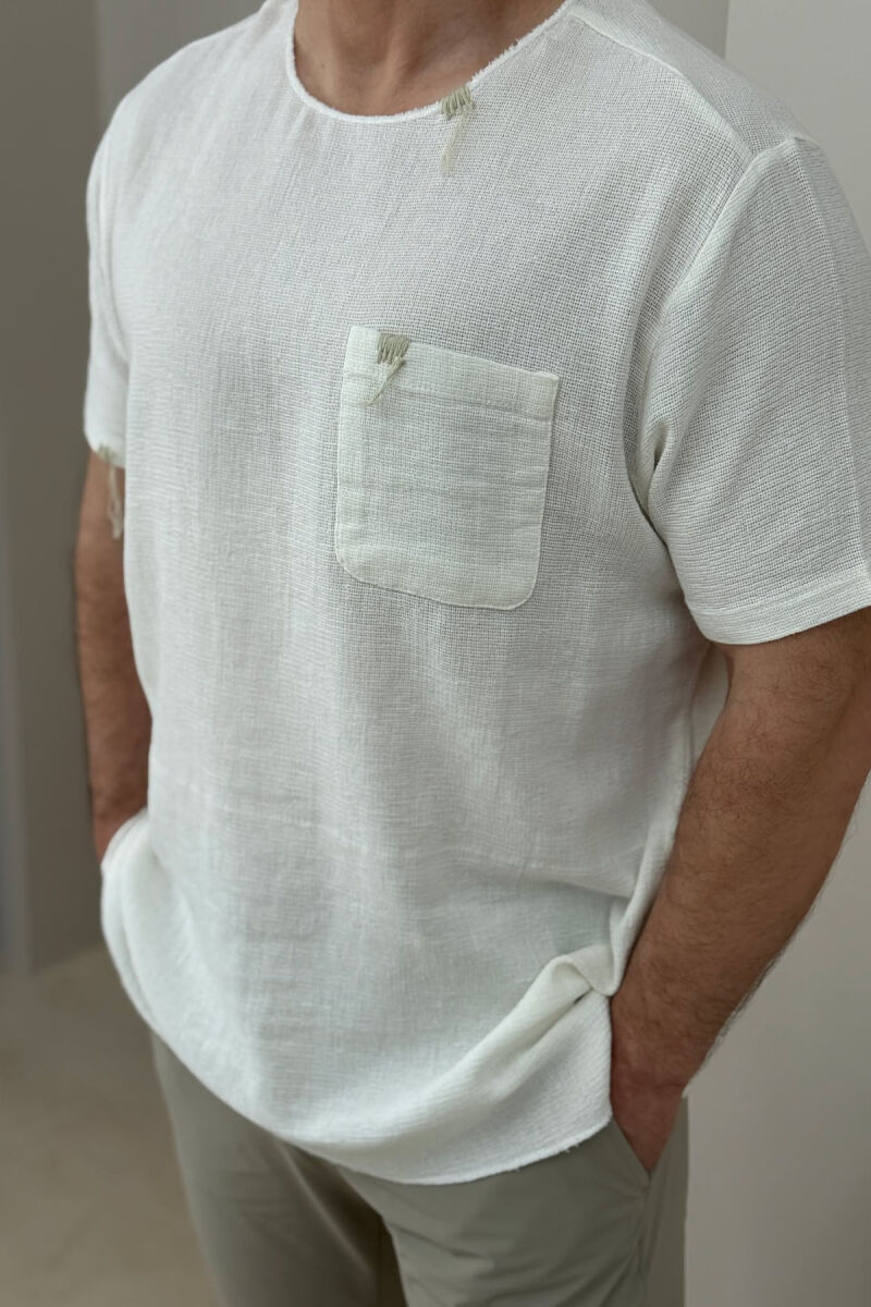 SINGLE POCKET SIMPLE MEN T-SHIRT WHITE-E BARDHE - 2