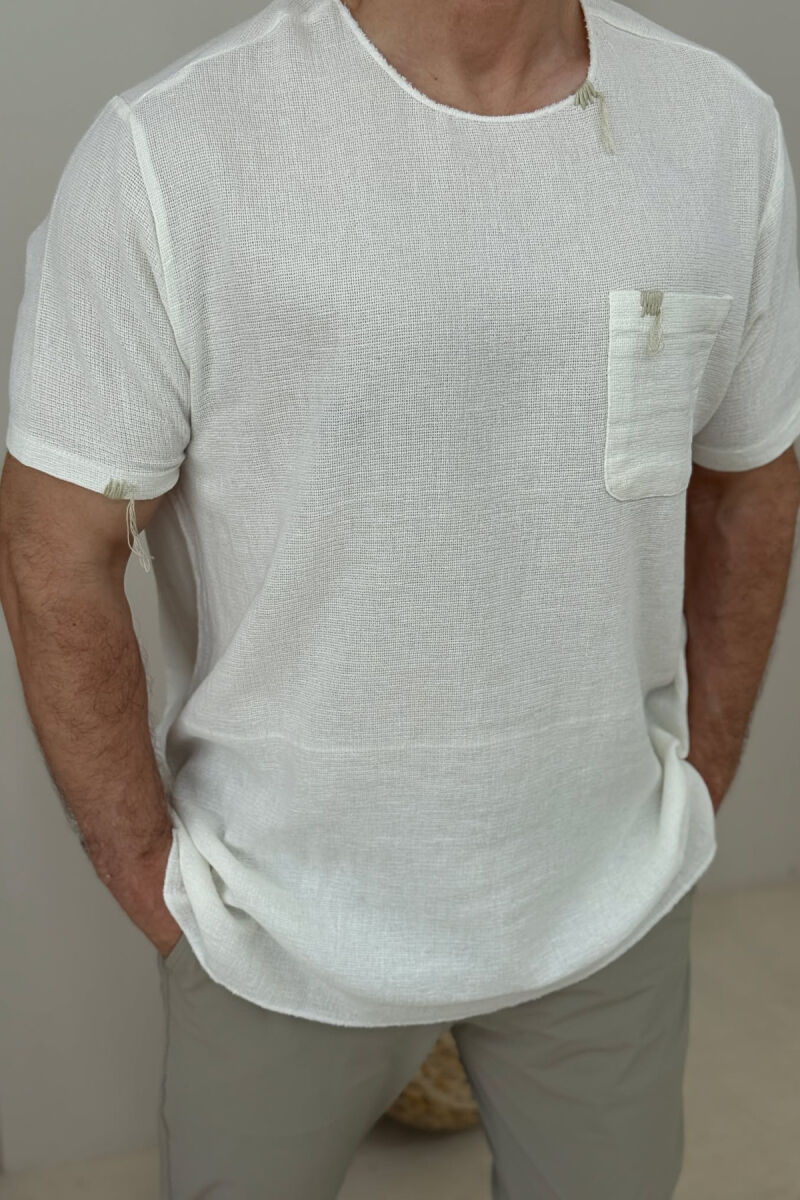 SINGLE POCKET SIMPLE MEN T-SHIRT WHITE-E BARDHE - 3
