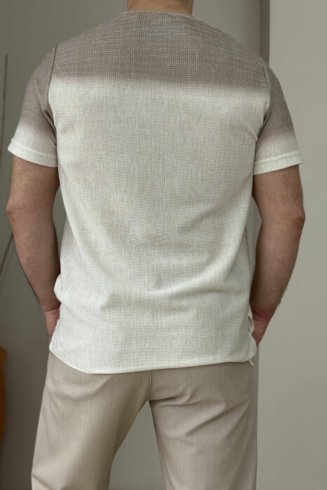 SINGLE POCKET SMALL DETAILS MEN T-SHIRT CREM+BEIGE/KREM+BEZHE - 3