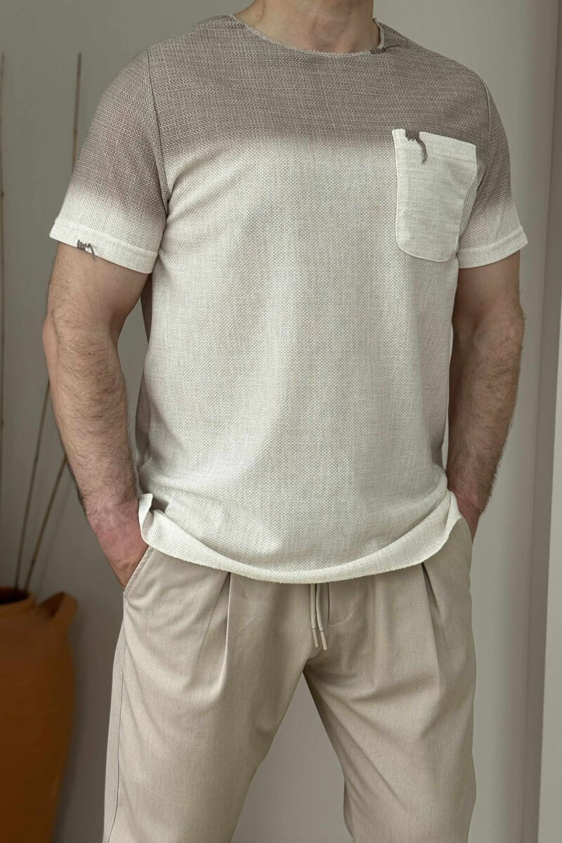 SINGLE POCKET SMALL DETAILS MEN T-SHIRT CREM+BEIGE/KREM+BEZHE - 2