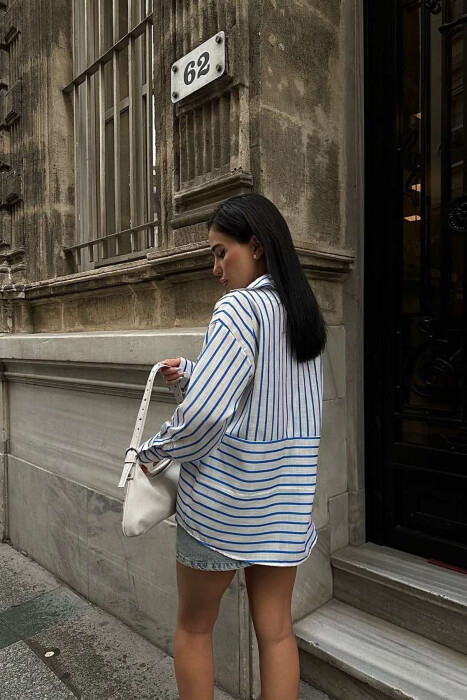 SINGLE POCKET STRIPED WOMEN SHIRT BLUE/BLU - 2