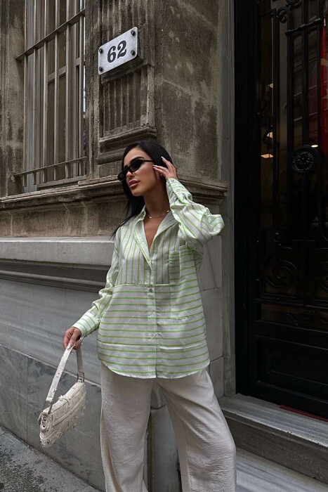 SINGLE POCKET STRIPED WOMEN SHIRT GREEN/JESHILE - 4