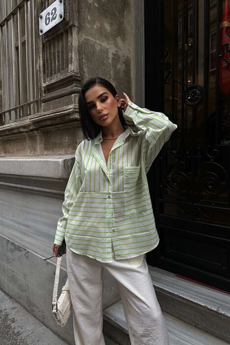 SINGLE POCKET STRIPED WOMEN SHIRT GREEN/JESHILE - 5